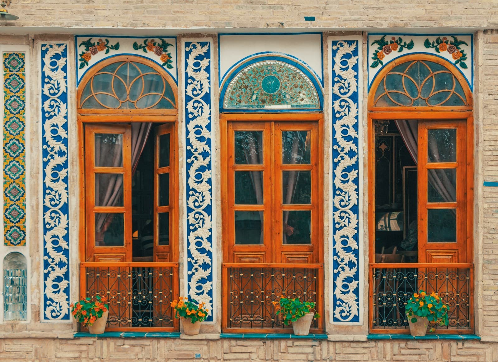 brown wooden framed doors